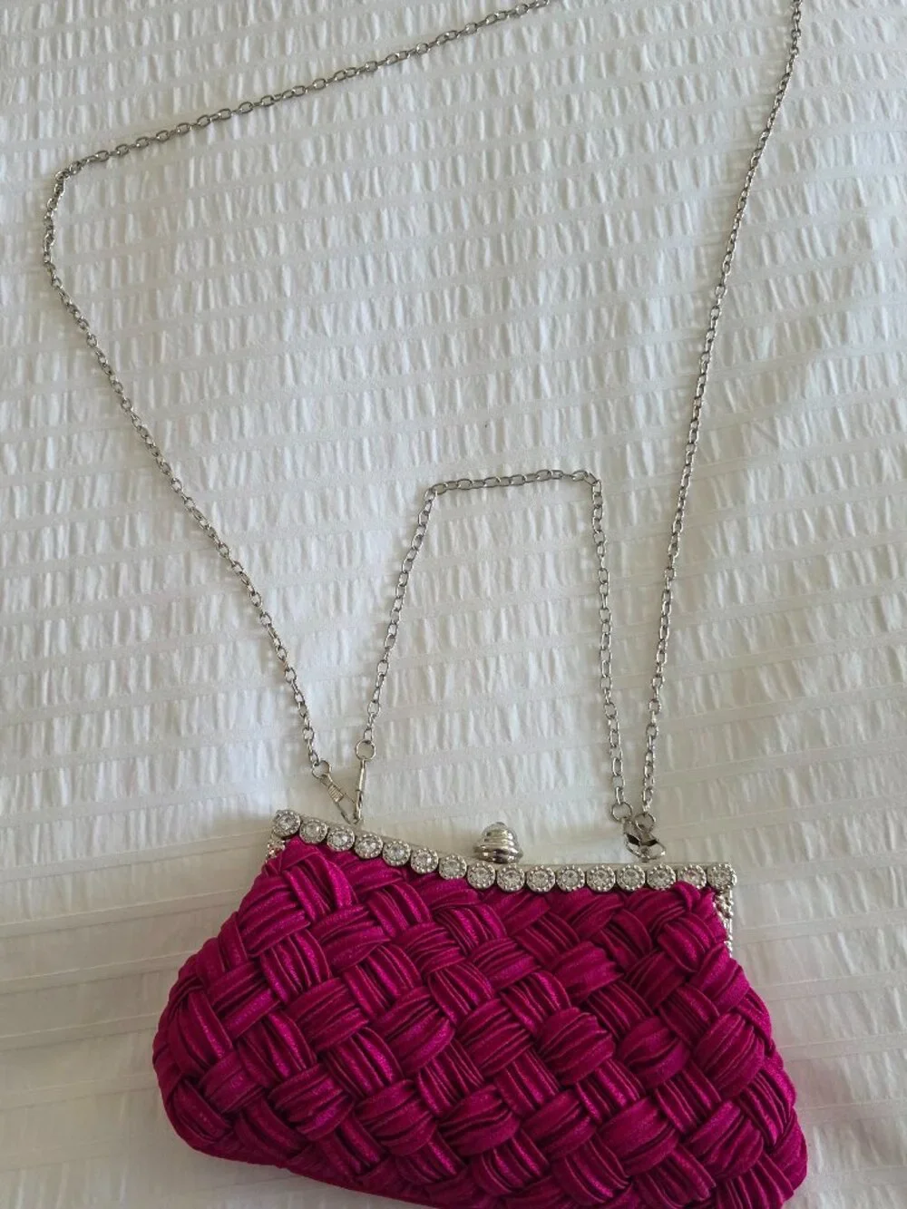 Fuschia Woven Satin Evening Bag